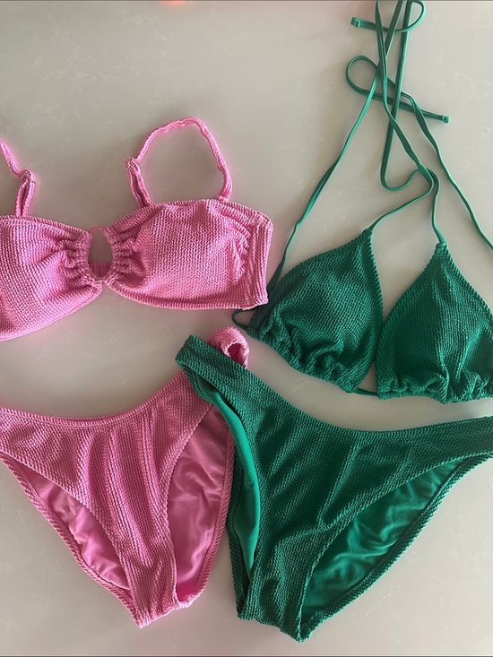 Shade & Shore Other - Bundle Pink and Green Textured Bikini Set - Two Piece Swimwear